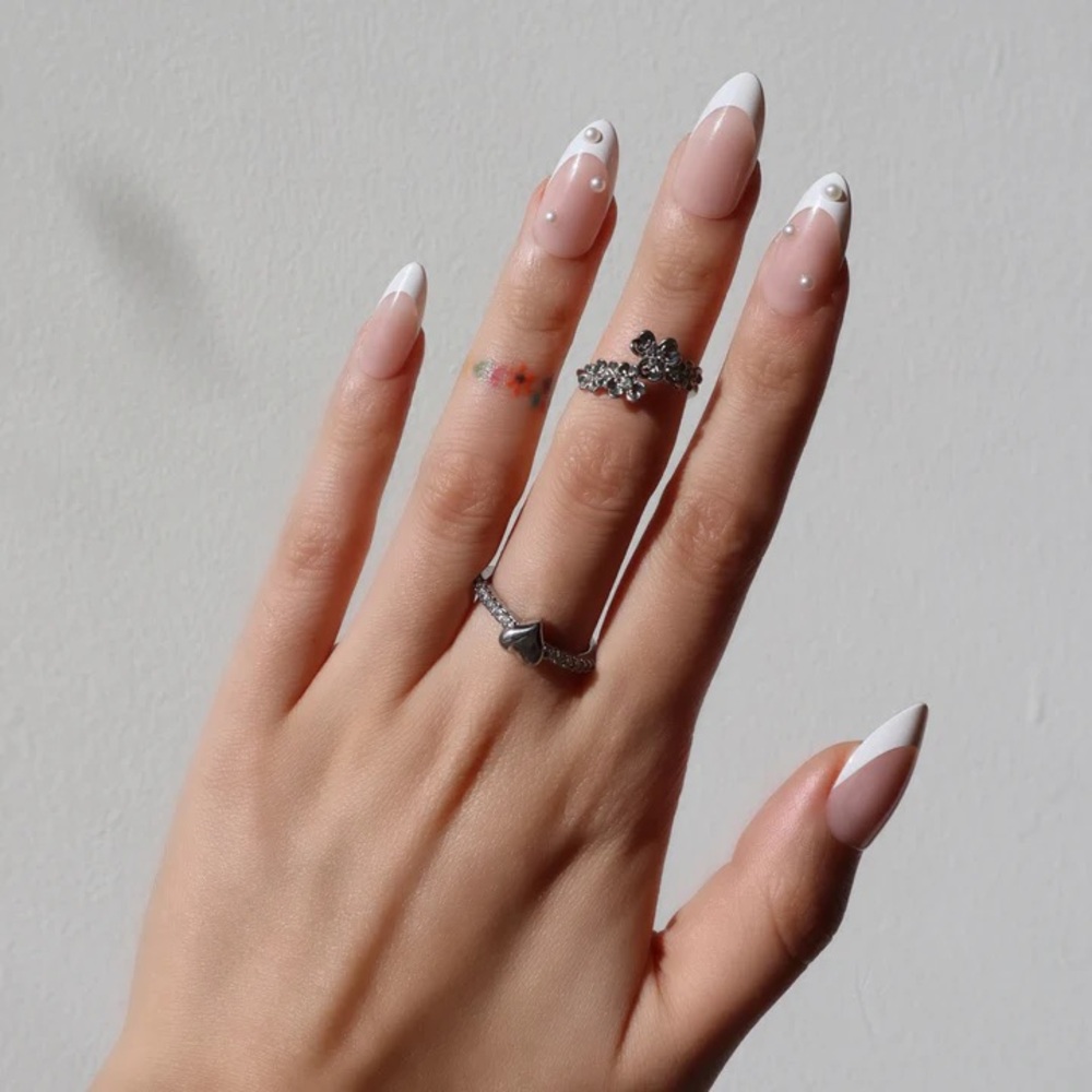 Nail Reformation French Pearl Medium Almond Press On Nails Bridal Wedding Nails - Picture 2 of 5
